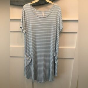 My Story Light Blue & White Striped Pocket Tunic Beach Cover